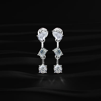 Three Stone Multi Shape Diamond Drop Earrings | Earthly Jewels
