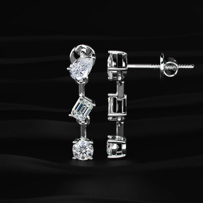 Three Stone Multi Shape Diamond Drop Earrings | Earthly Jewels