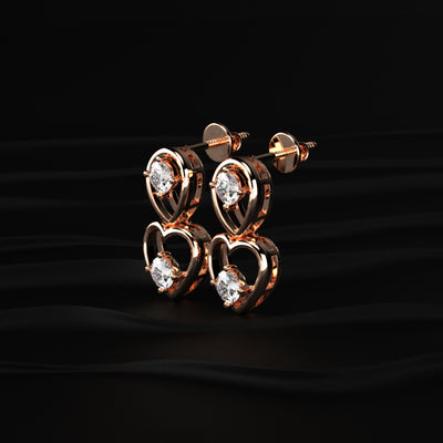 Round Diamond Heart Drop Earrings | Earthly Jewels