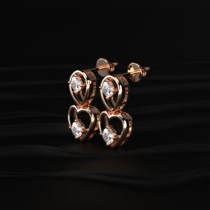 Round Diamond Heart Drop Earrings | Earthly Jewels