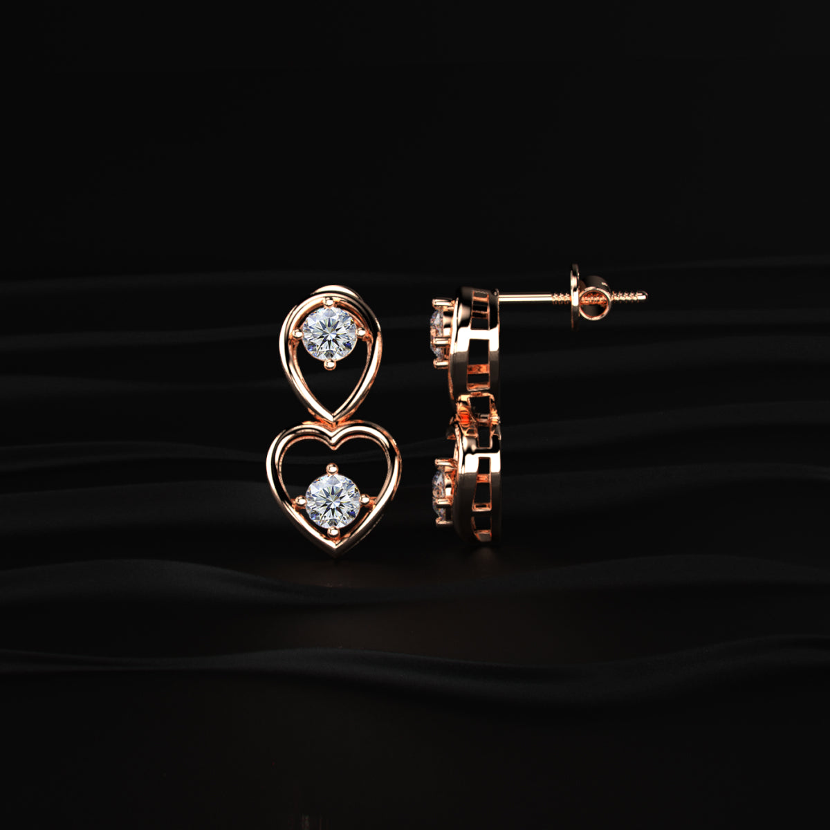 Round Diamond Heart Drop Earrings | Earthly Jewels