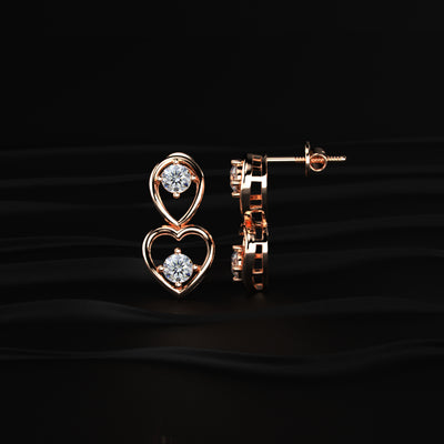 Round Diamond Heart Drop Earrings | Earthly Jewels