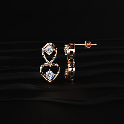 Round Diamond Heart Drop Earrings | Earthly Jewels