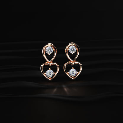 Round Diamond Heart Drop Earrings | Earthly Jewels