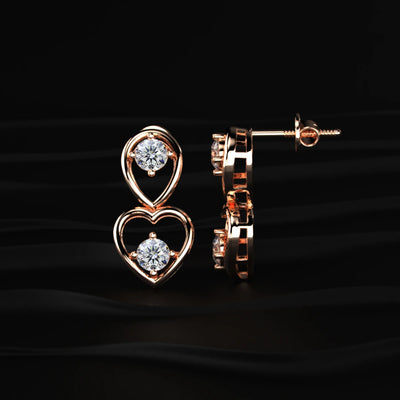 Round Diamond Heart Drop Earrings | Earthly Jewels