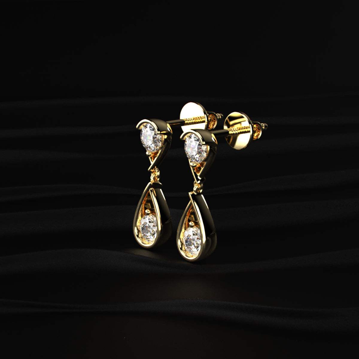 Round Diamond Two Tier Tear Drop Earrings | Earthly Jewels