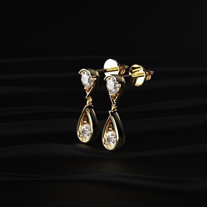 Round Diamond Two Tier Tear Drop Earrings | Earthly Jewels