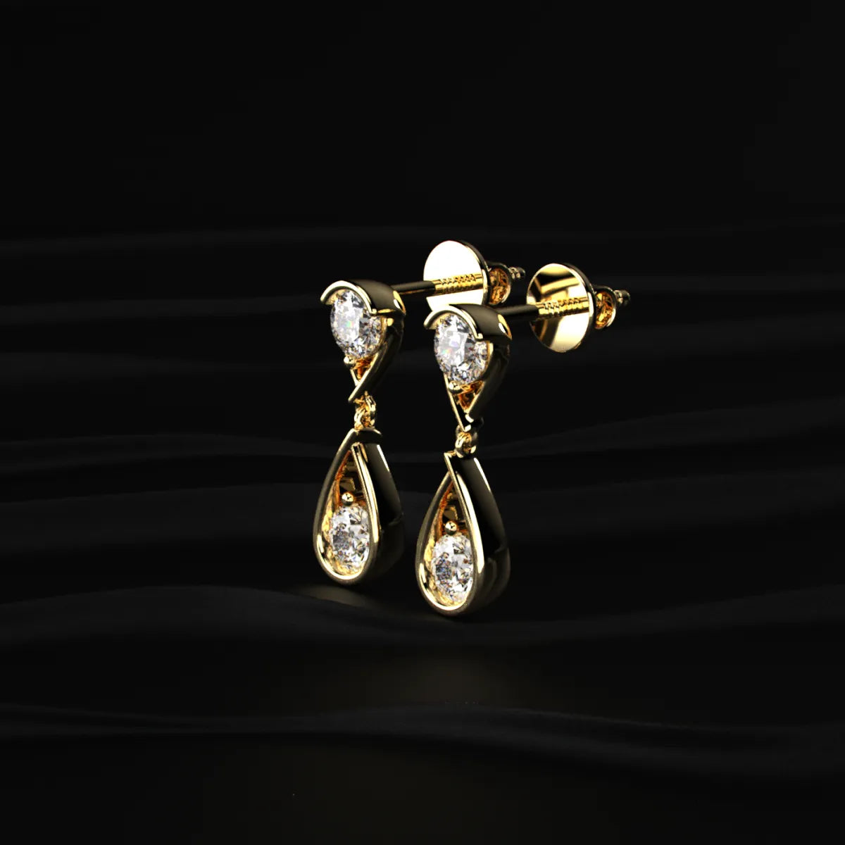 Round Diamond Two Tier Tear Drop Earrings | Earthly Jewels