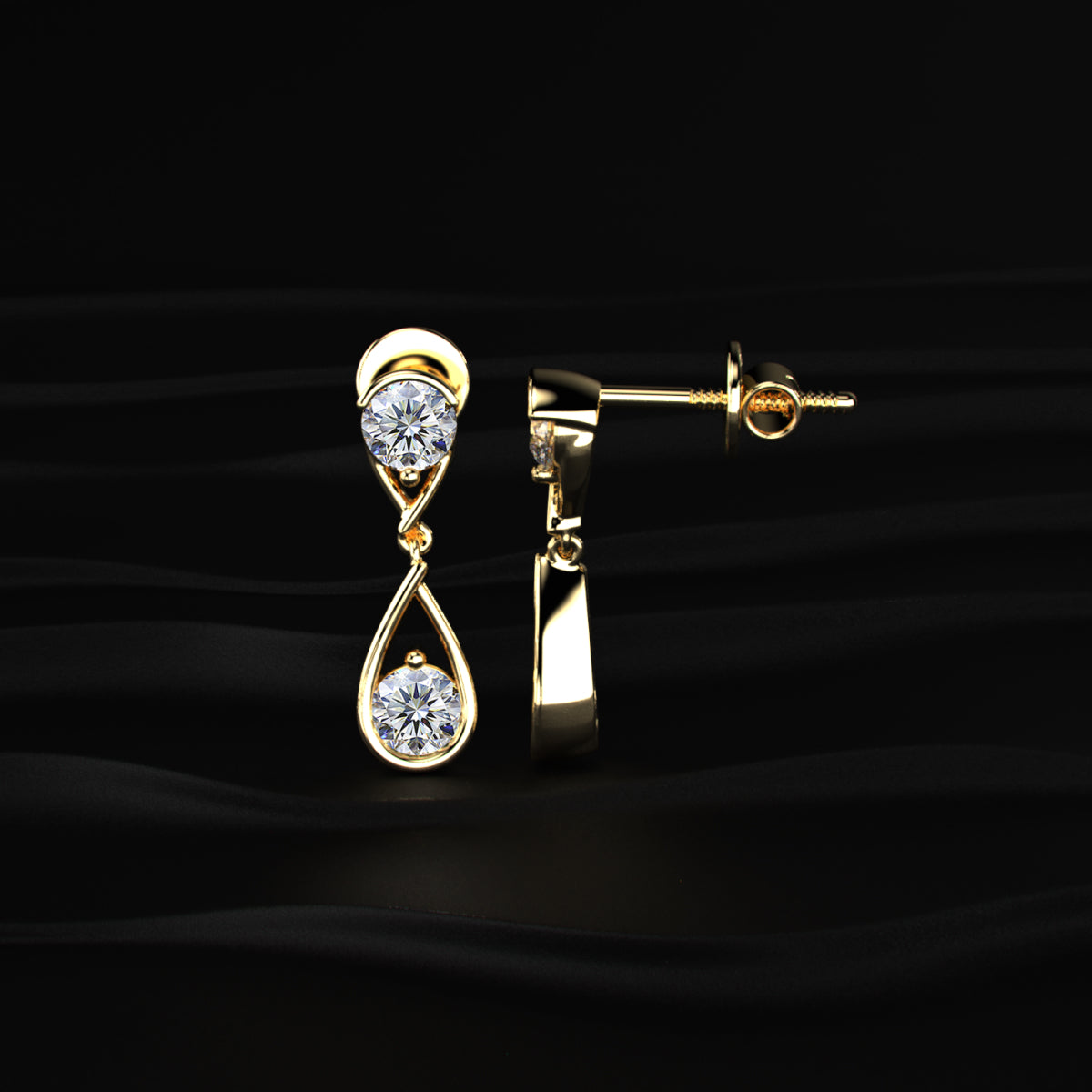 Round Diamond Two Tier Tear Drop Earrings | Earthly Jewels