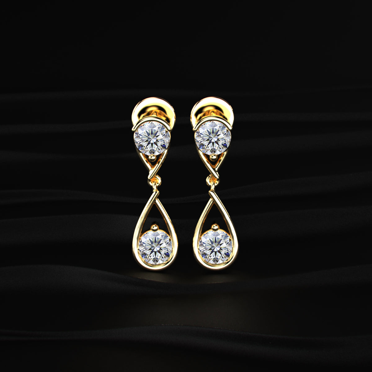 Round Diamond Two Tier Tear Drop Earrings | Earthly Jewels