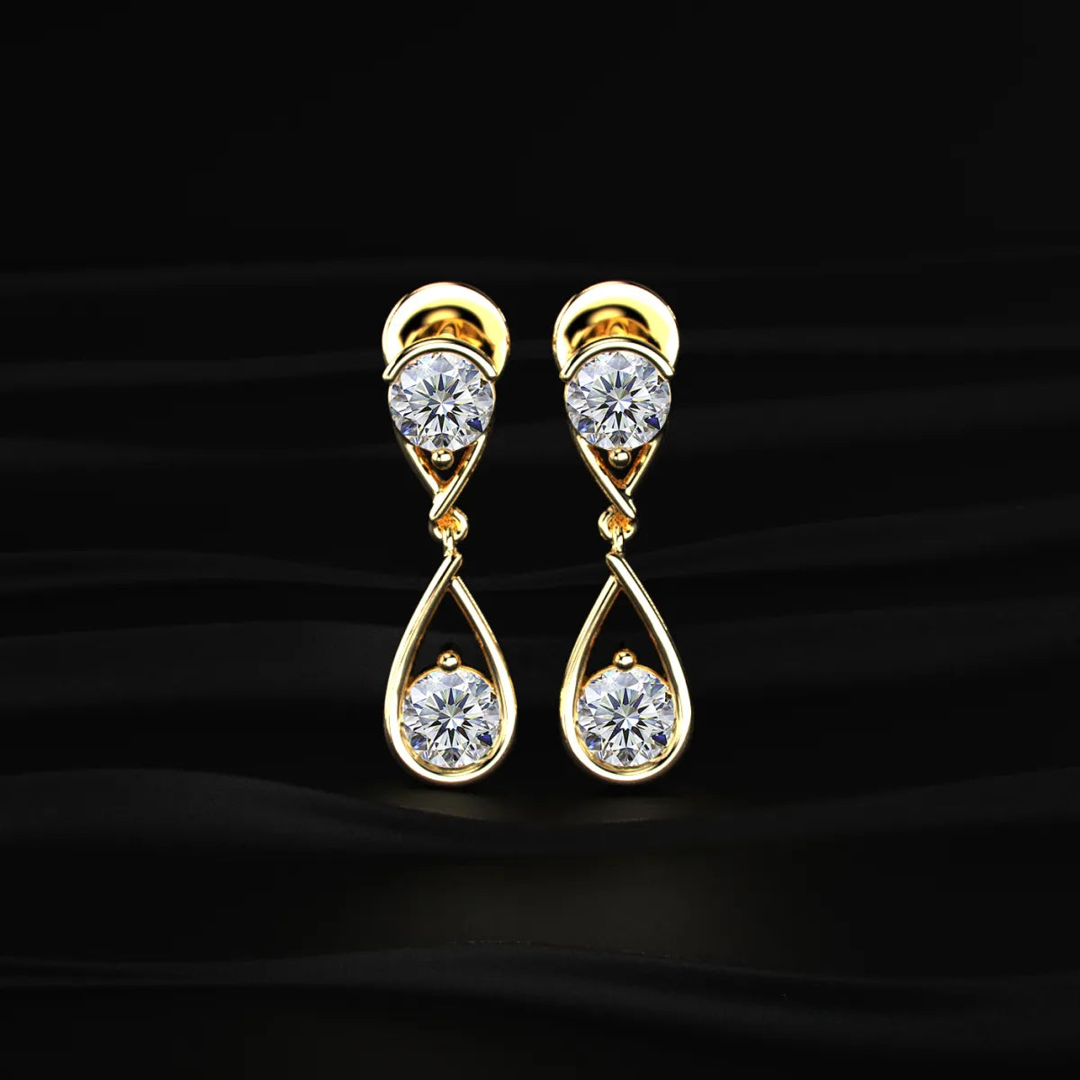 Round Diamond Two Tier Tear Drop Earrings | Earthly Jewels