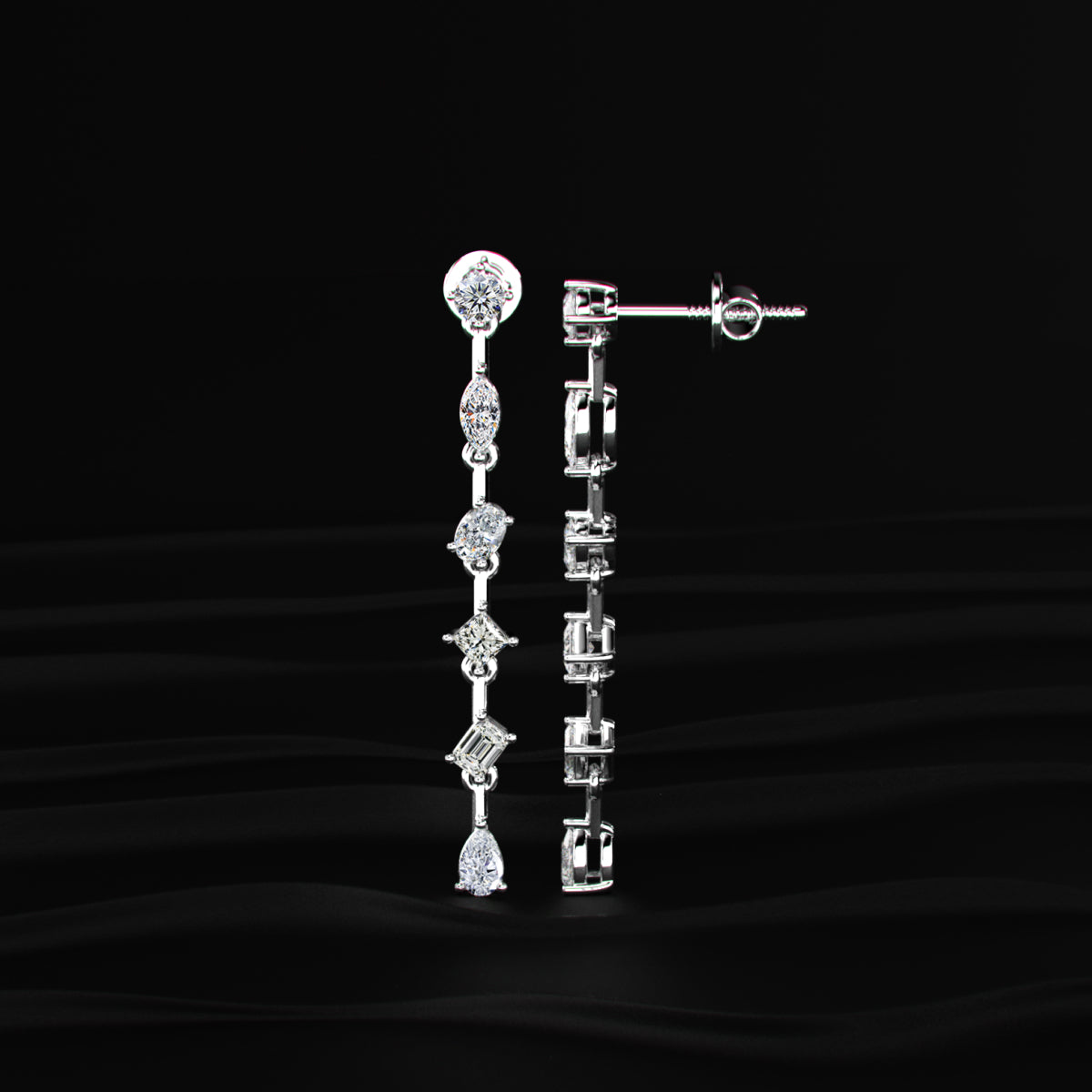 Six Multi Shape Diamonds Drop Earrings | Earthly Jewels