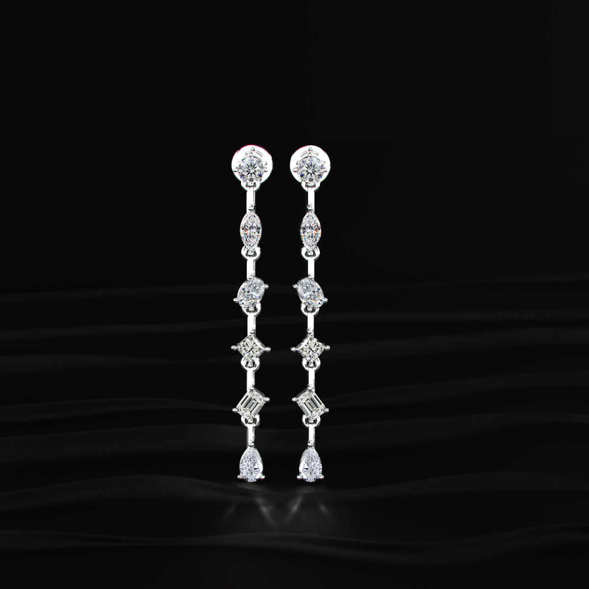 Six Multi Shape Diamonds Drop Earrings | Earthly Jewels