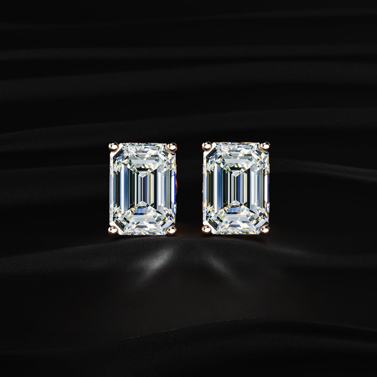 Emerald Solitaire Hidden Halo Earring