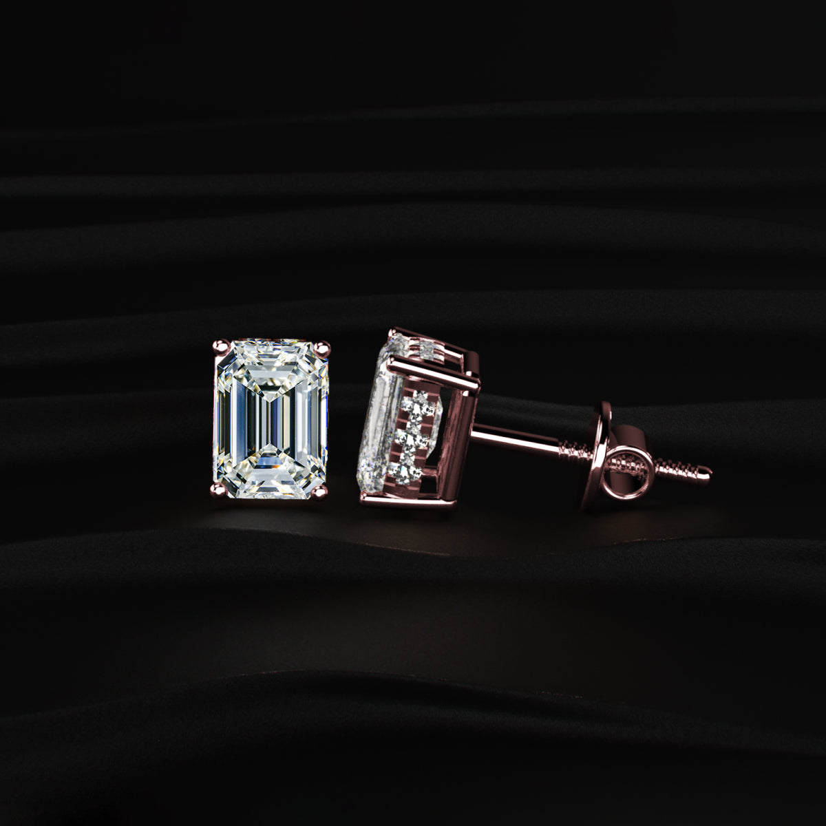 Emerald Solitaire Hidden Halo Earring