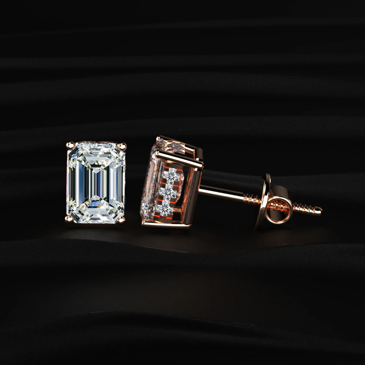 Emerald Solitaire Hidden Halo Earring | Earthly Jewels