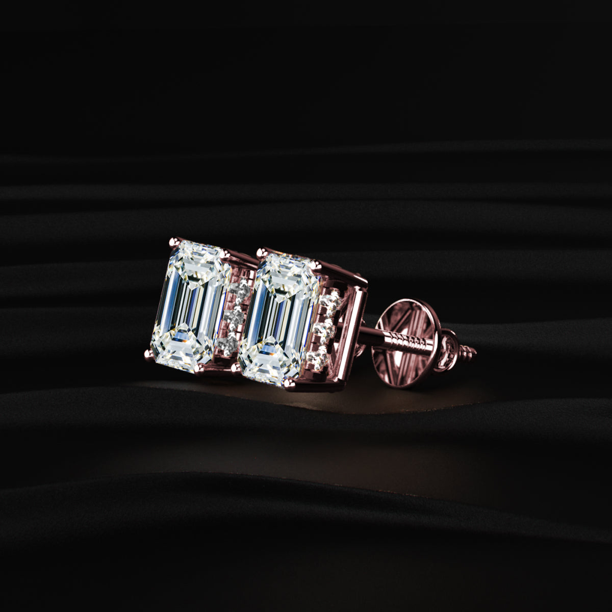 Emerald Solitaire Hidden Halo Earring