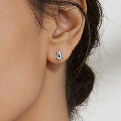 Emerald Solitaire Hidden Halo Earring | Earthly Jewels