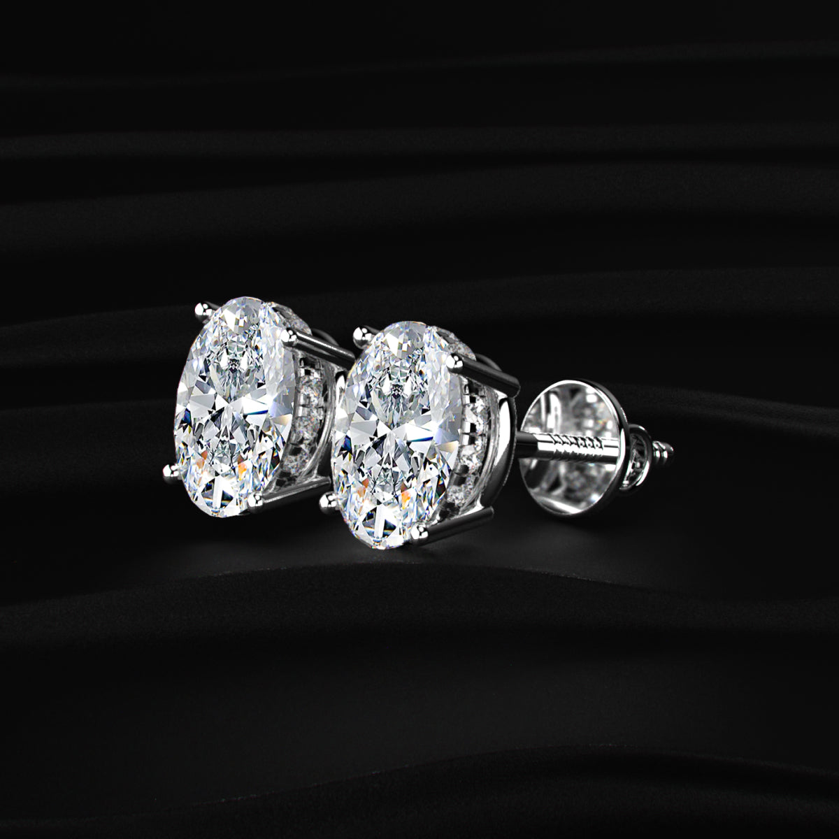 Oval Solitaire Hidden Halo Earring