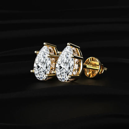 Pear Solitaire Hidden Halo Earring | Earthly Jewels