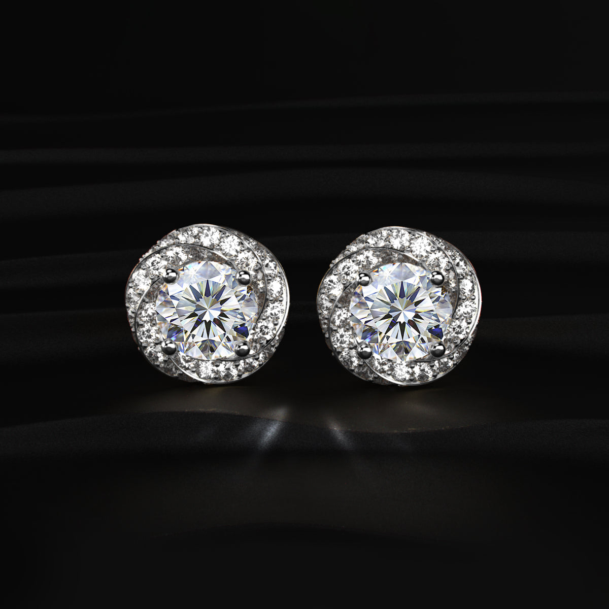 Round Solitaire With Twisted Halo Earring