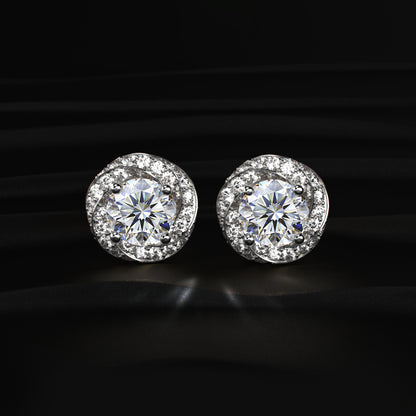 Round Solitaire With Twisted Halo Earring
