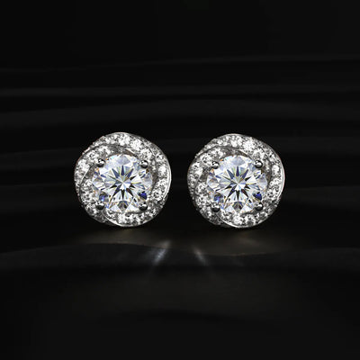 Round Solitaire With Twisted Halo Earring | Earthly Jewels