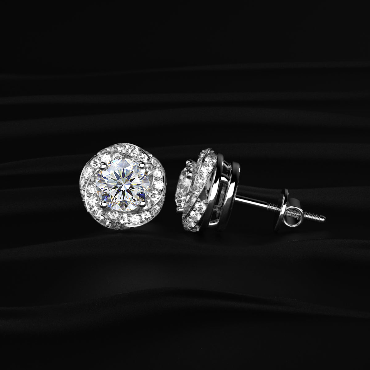 Round Solitaire With Twisted Halo Earring