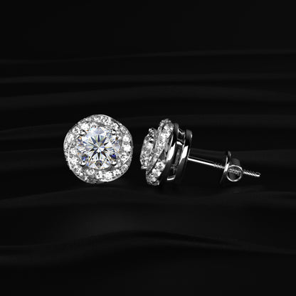 Round Solitaire With Twisted Halo Earring