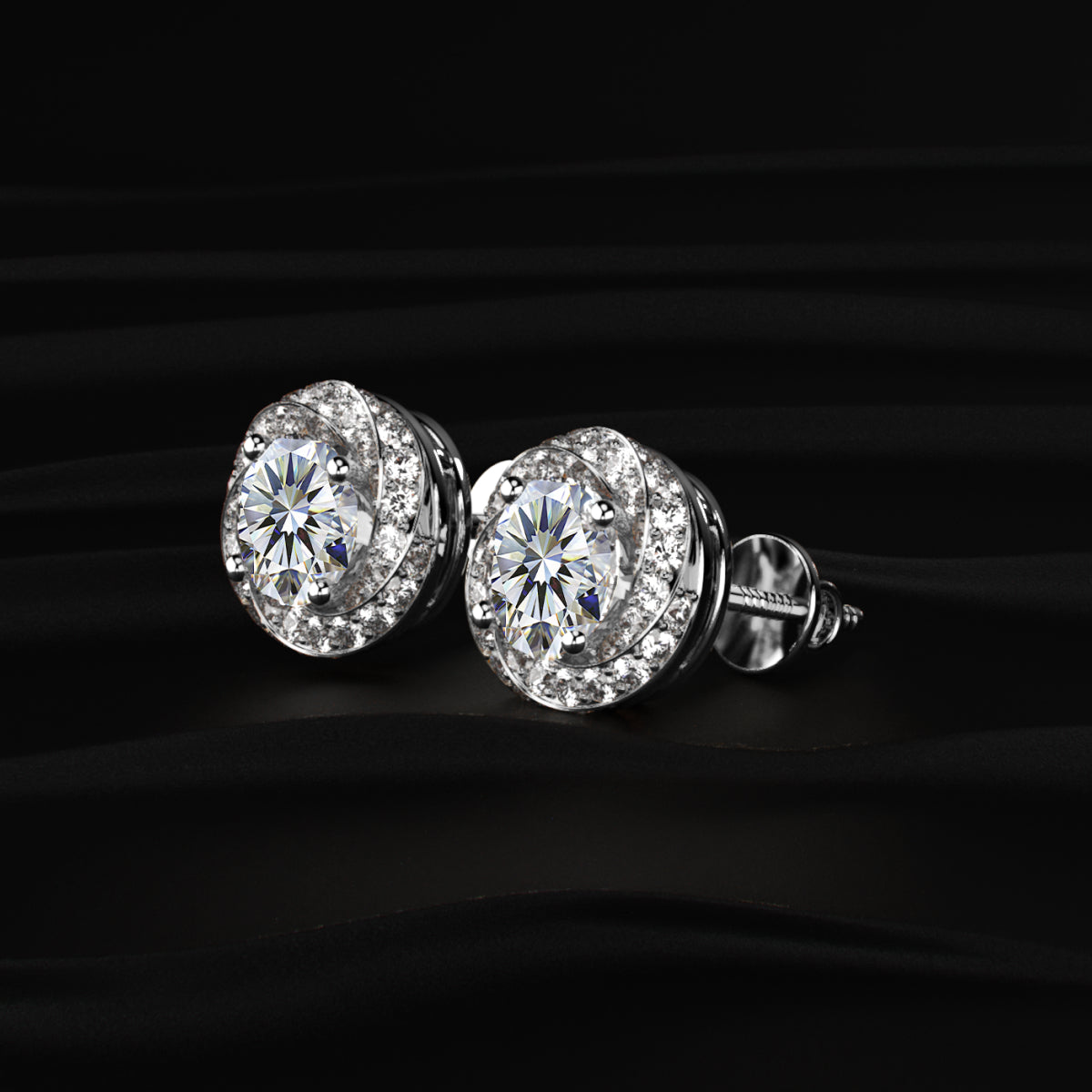 Round Solitaire With Twisted Halo Earring