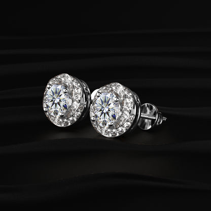 Round Solitaire With Twisted Halo Earring