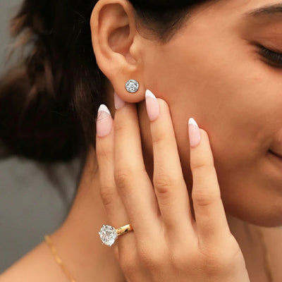Round Solitaire With Twisted Halo Earring | Earthly Jewels