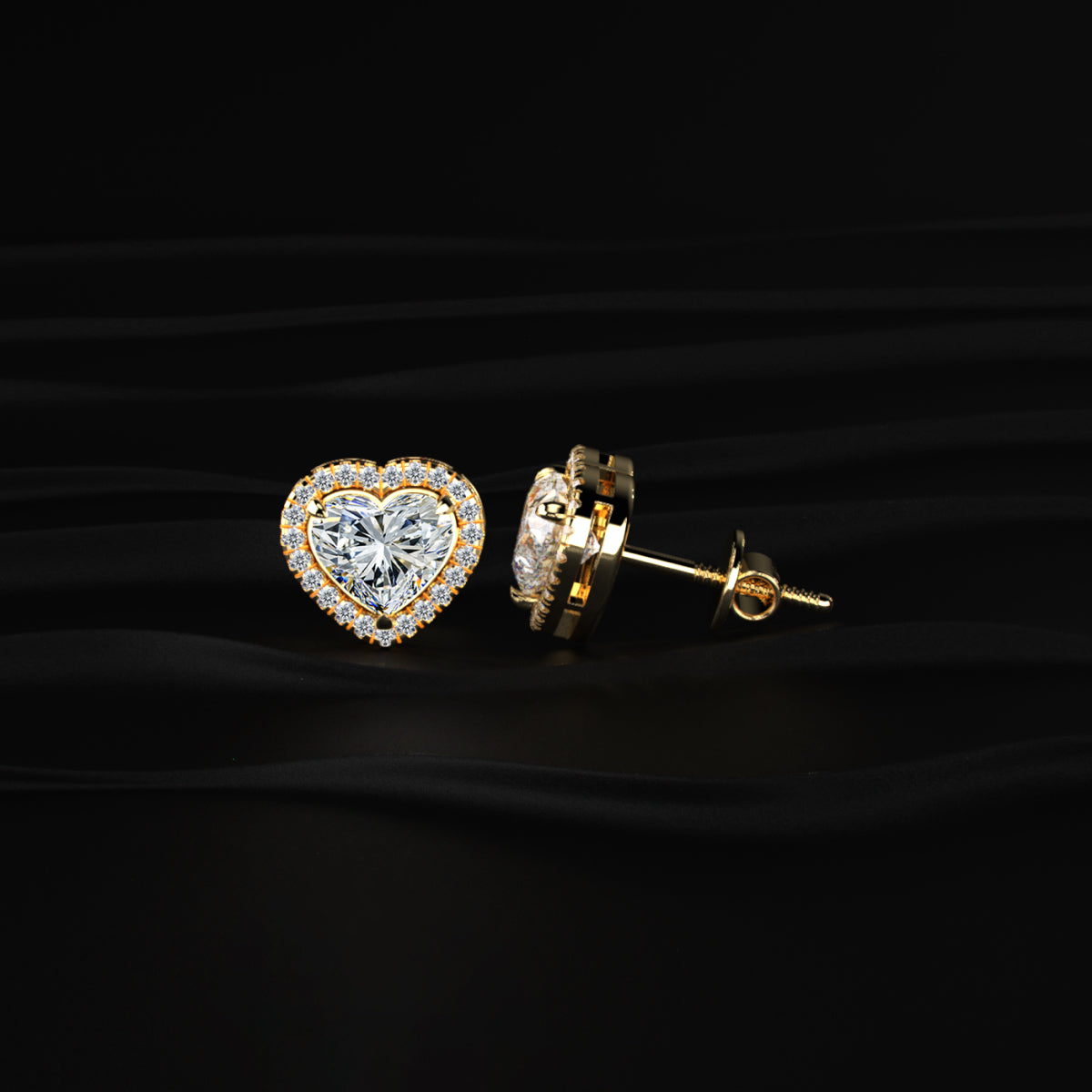 Heart Shaped Solitaire Halo Stud | Earthly Jewels