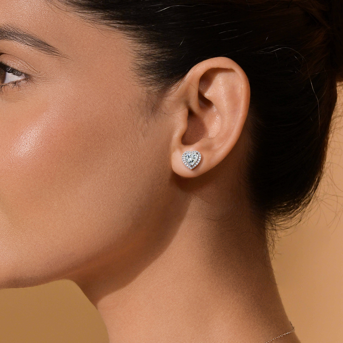 Heart Shaped Solitaire Halo Stud