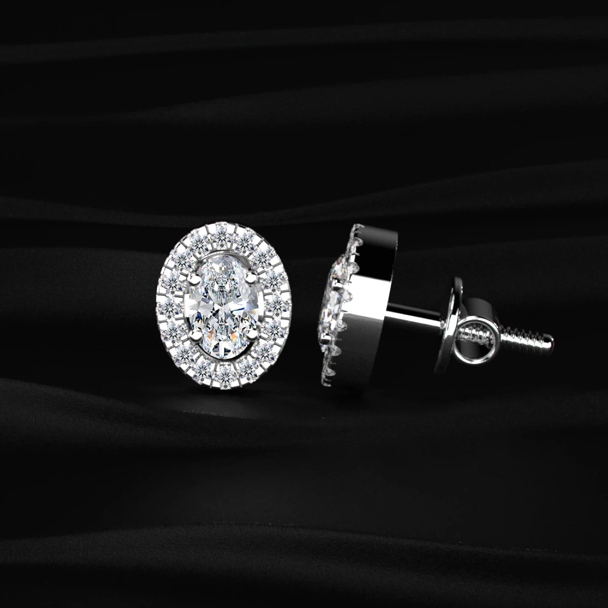 Oval Diamond Halo Earrings | Earthly Jewels 