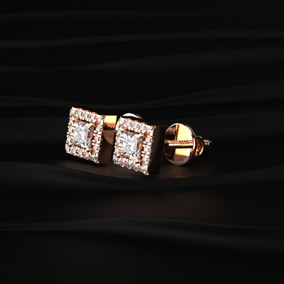 Princess Cut Halo Diamond Earrings | Earthly Jewels
