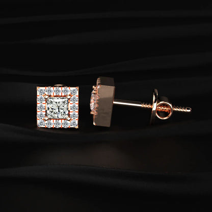 Princess Cut Halo Diamond Earrings | Earthly Jewels