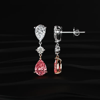 Pear shaped Red Diamond Drop Earrings | Earthly Jewels
