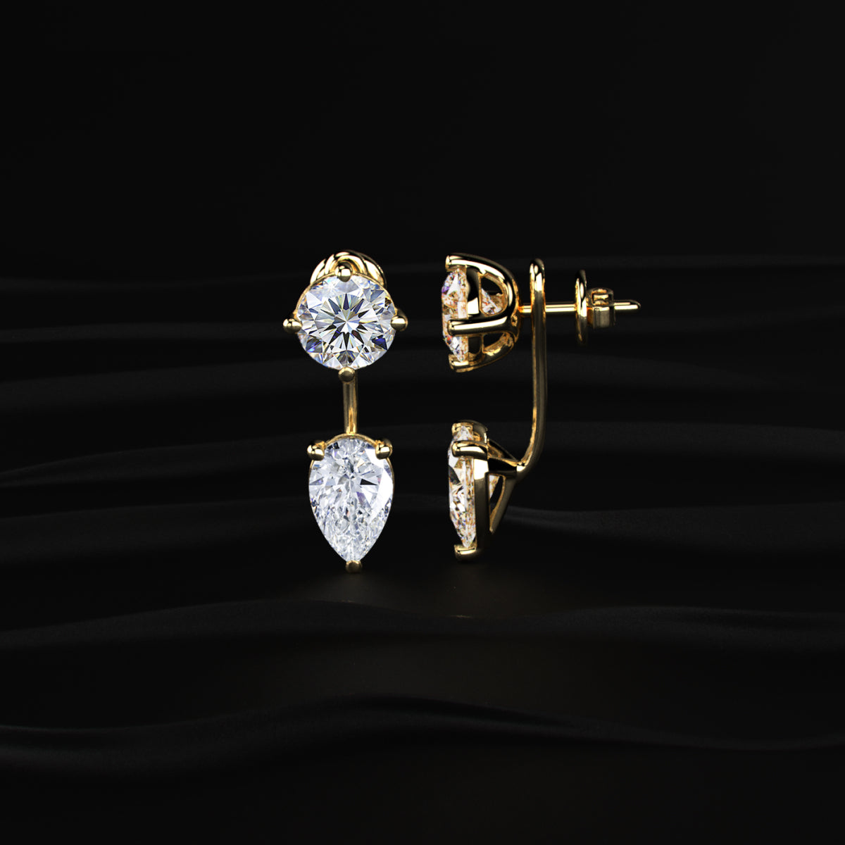 2 in 1 Round And Pear Solitaire Stud & Ear Jacket | Earthly jewels