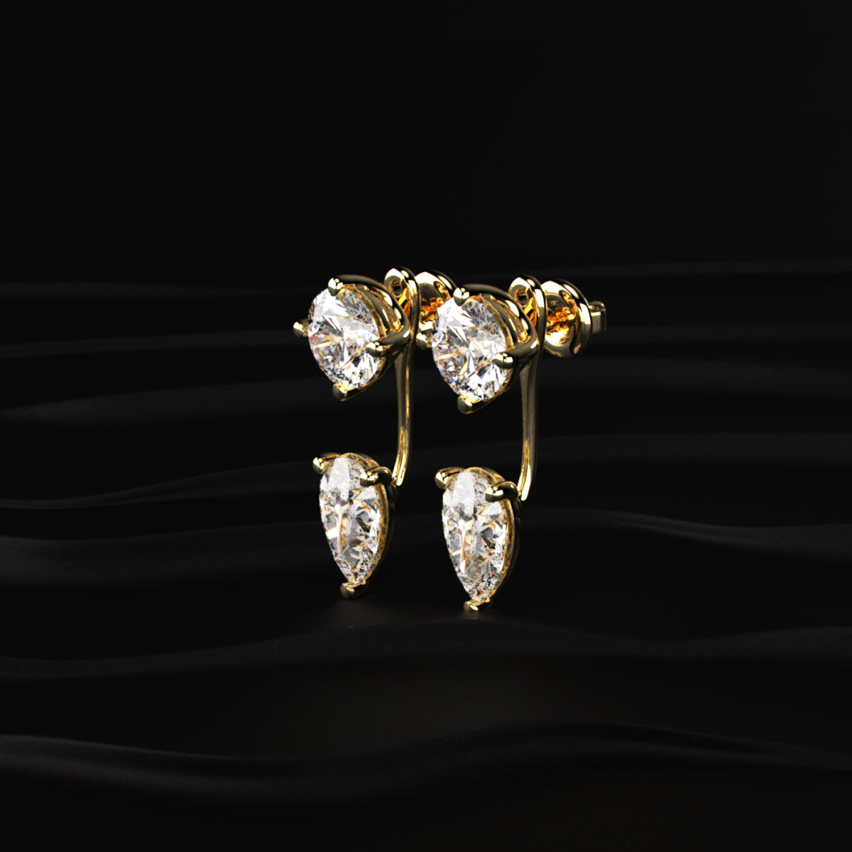 2 in 1 Round And Pear Solitaire Stud & Ear Jacket | Earthly jewels