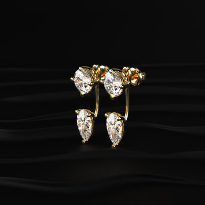 2 in 1 Round And Pear Solitaire Stud & Ear Jacket | Earthly jewels