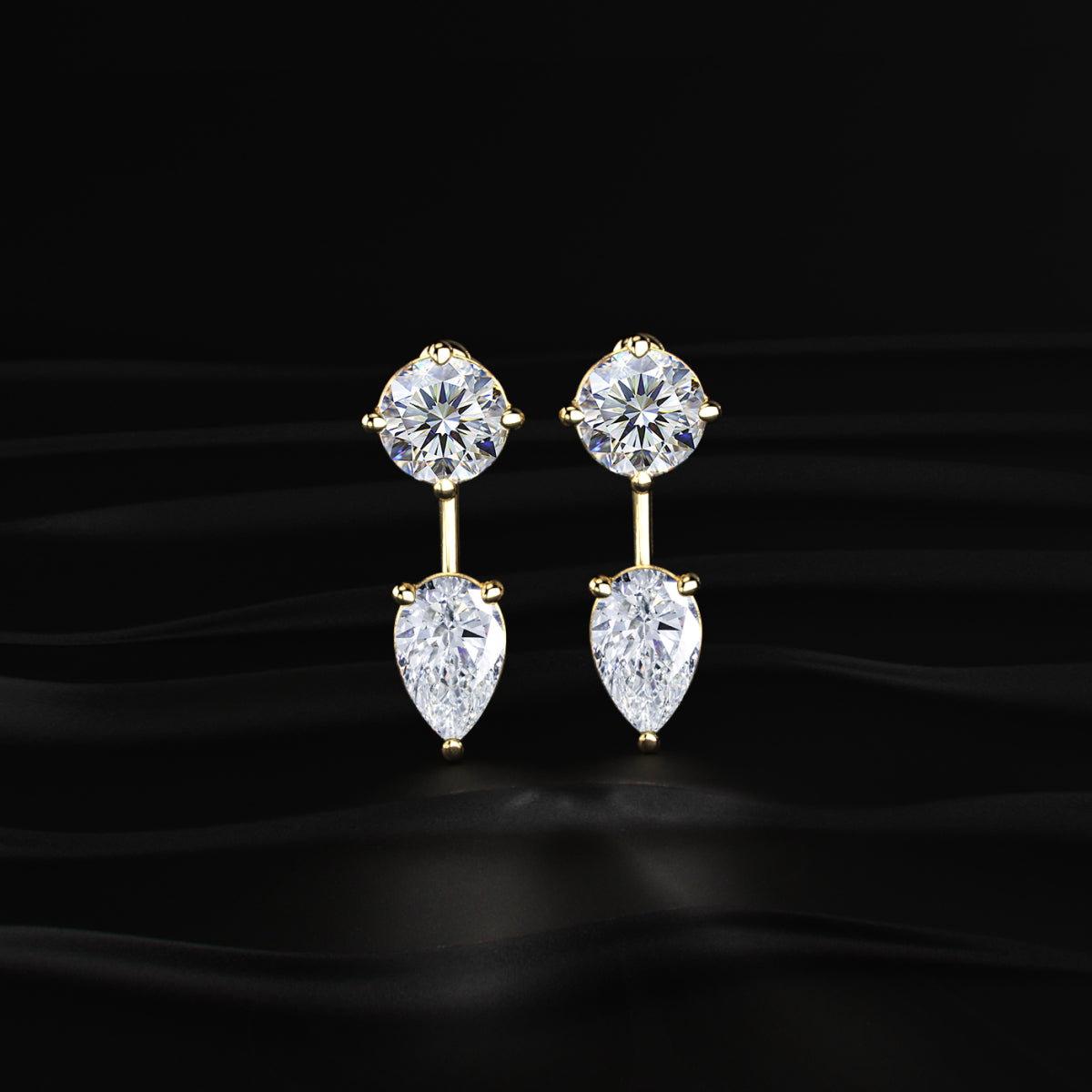 2 in 1 Round And Pear Solitaire Stud & Ear Jacket | Earthly jewels