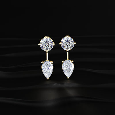 2 in 1 Round And Pear Solitaire Stud & Ear Jacket | Earthly jewels