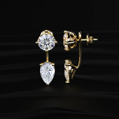 2 in 1 Round And Pear Solitaire Stud & Ear Jacket | Earthly jewels