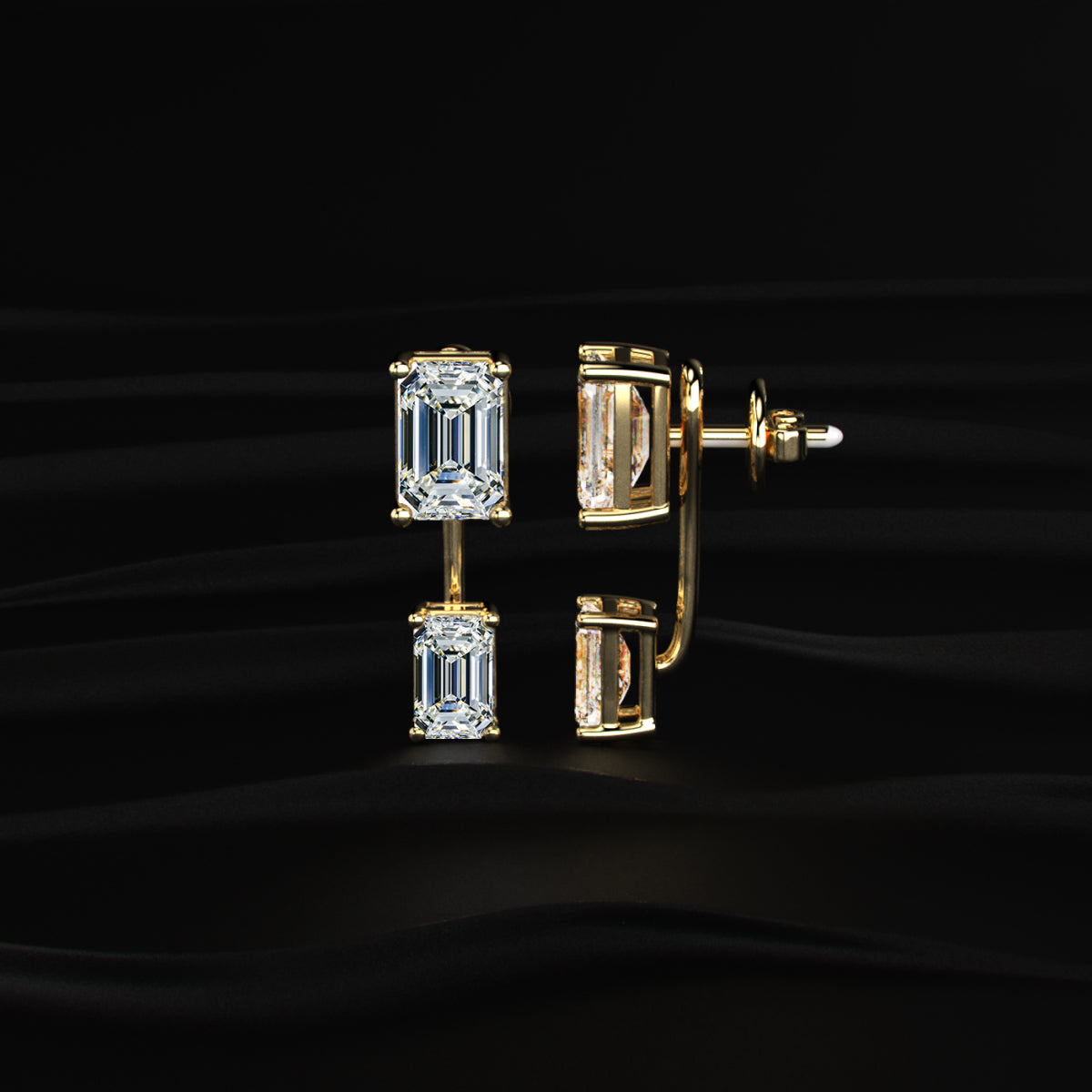 2 in 1 Dual Emerald Solitaire Stud & Ear Jacket | Earthly jewels