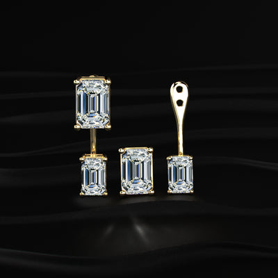 2 in 1 Dual Emerald Solitaire Stud & Ear Jacket | Earthly jewels