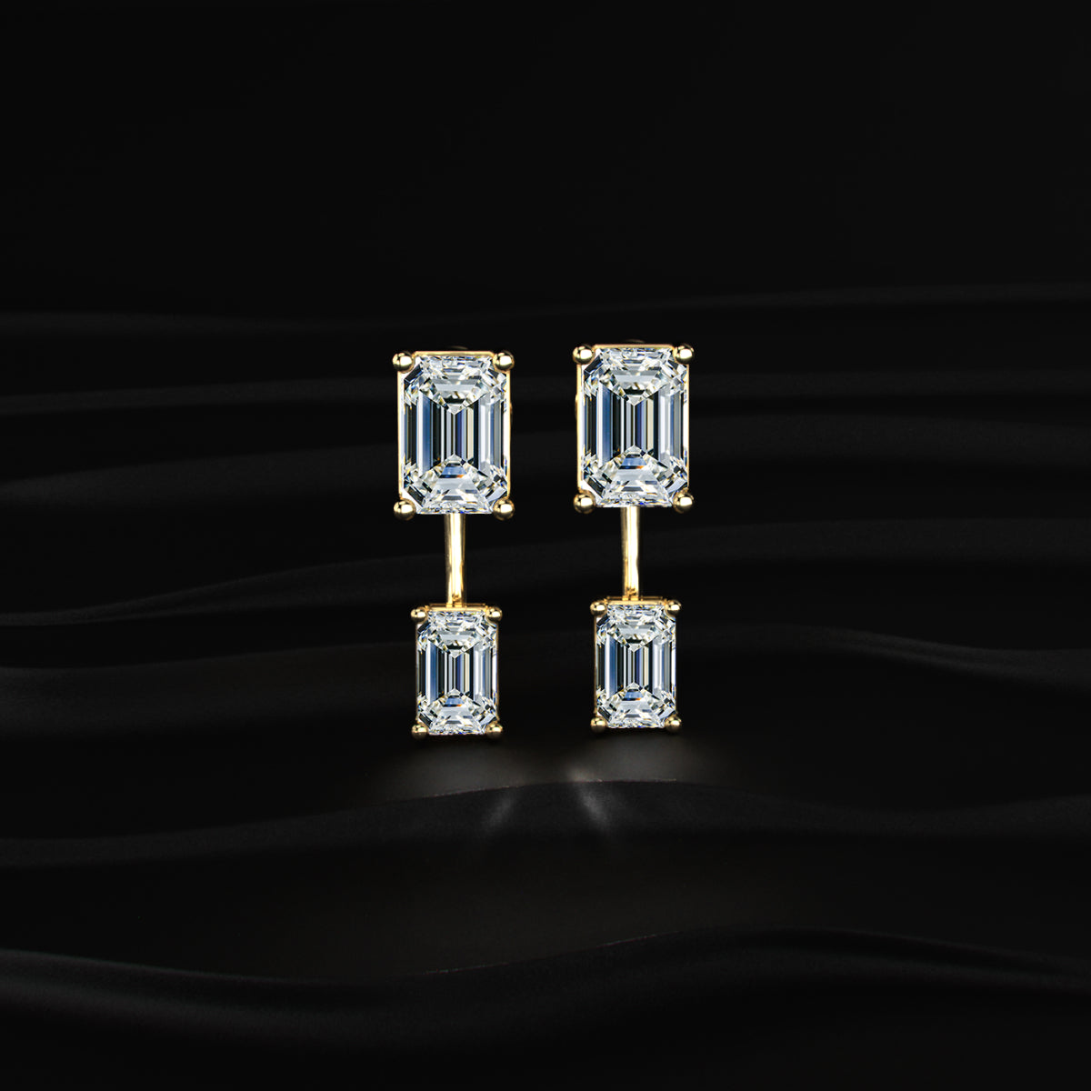 2 in 1 Dual Emerald Solitaire Stud & Ear Jacket | Earthly jewels