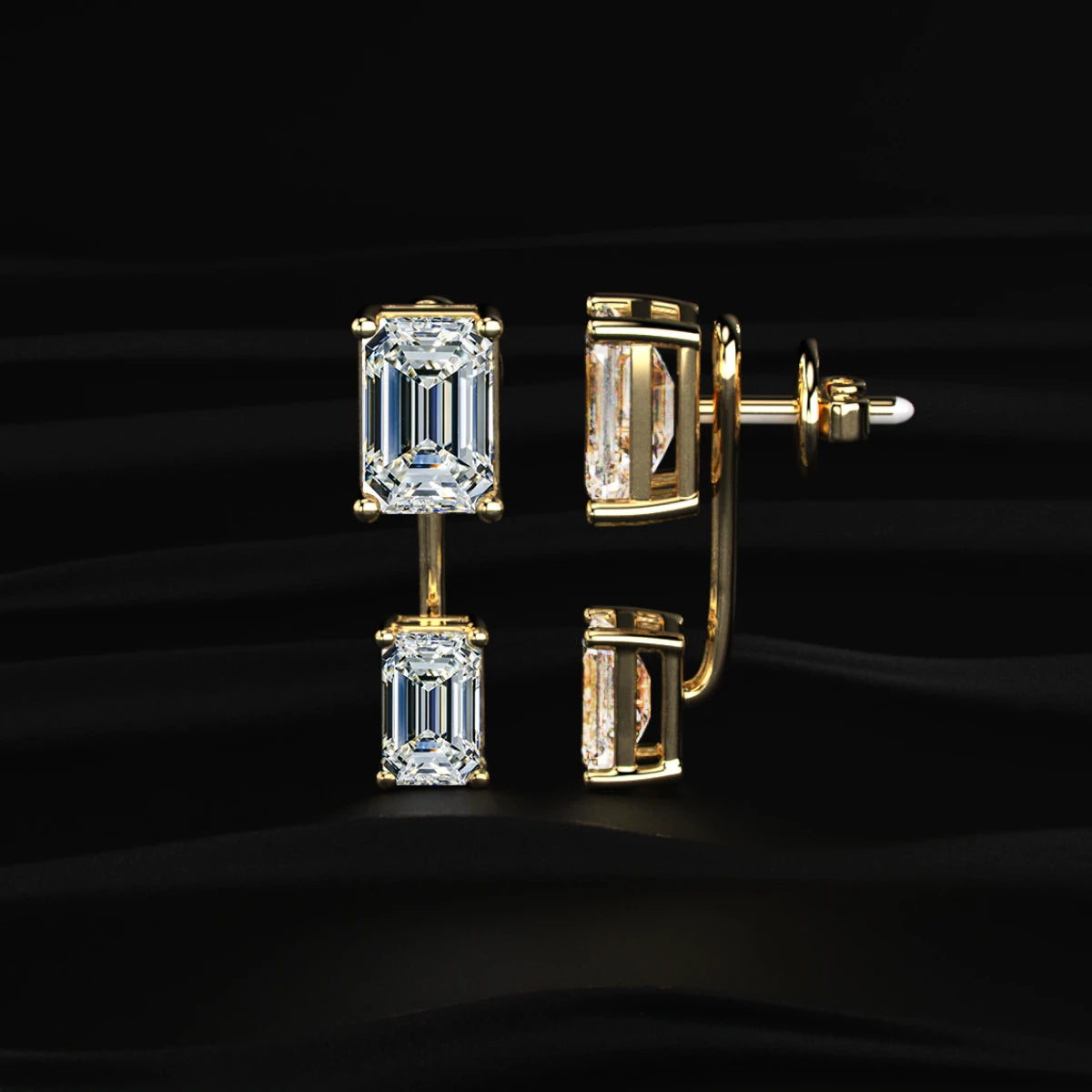 2 in 1 Dual Emerald Solitaire Stud & Ear Jacket | Earthly jewels