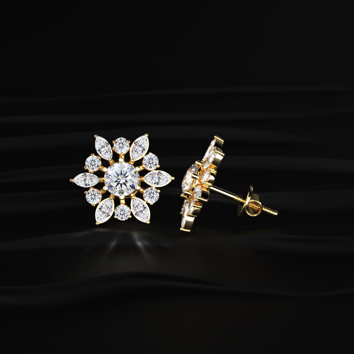 Round and Marquise Cluster Diamond Earring | Earthly jewels