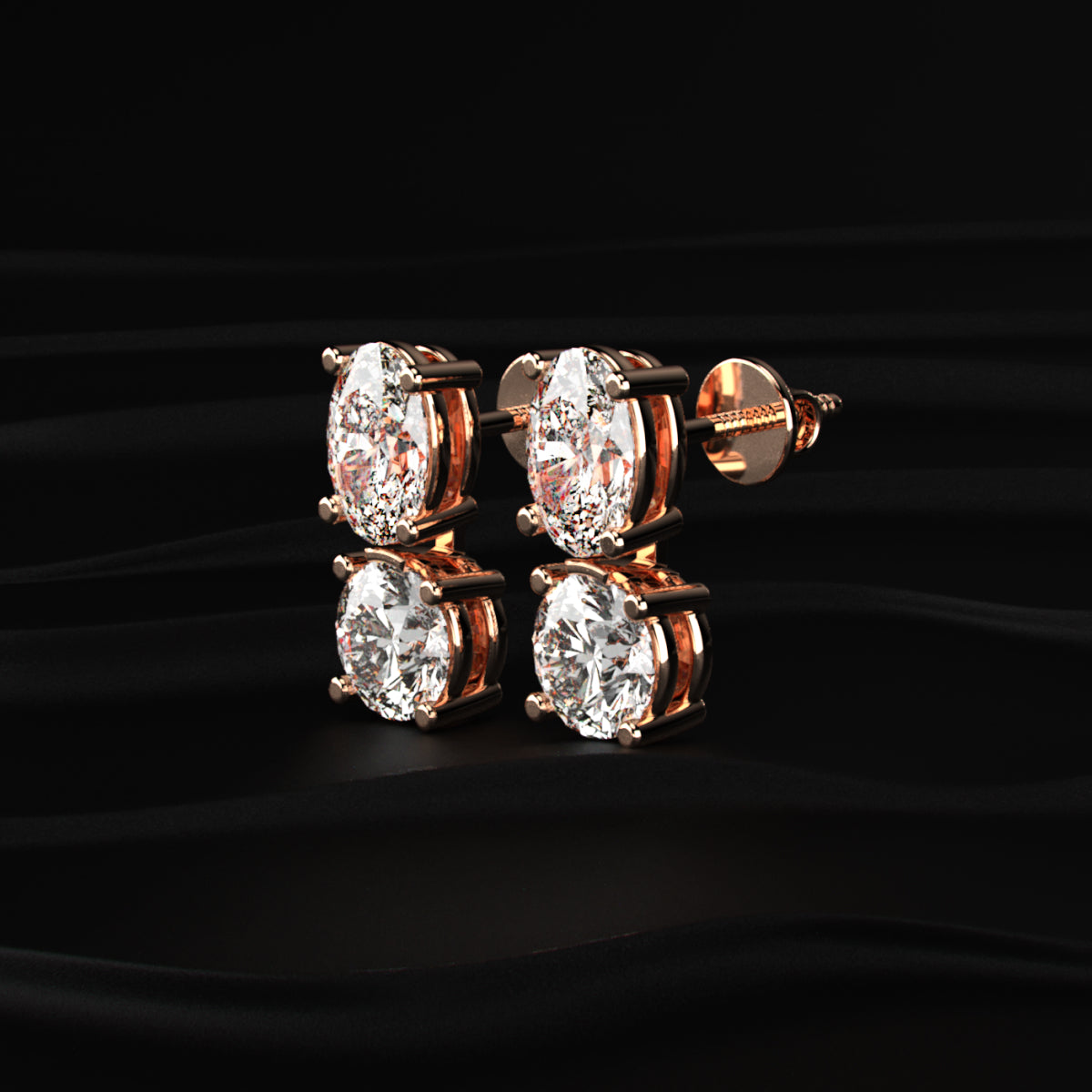 Round and Oval Duo Drop Earrings
